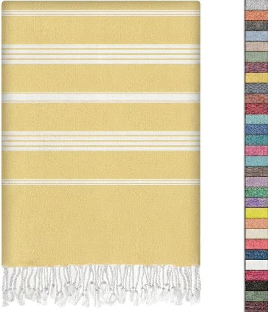 Turkish Beach Towel - 38x70 inch Oversized - Sultan Design - Turkish Towel for Beach, Bath, Pool, Gym, Yoga - Prewashed, Lightweight, Quick Dry (Yellow)