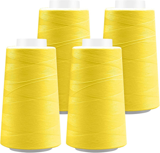 Serger Thread - 4 Cones x 3000 Yards (12,000 Yards Total) | 40S/2 Polyester All-Purpose Thread for Sergers, Overlock Machines, Quilting & Handcrafts (4 Yellow)