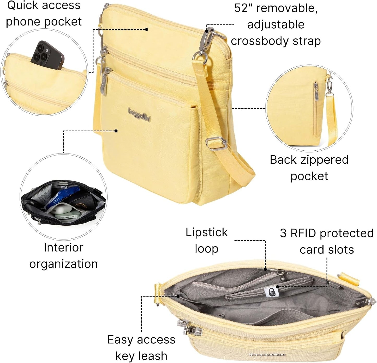 Modern Pocket Crossbody Bag for Women, 8.5"x8.5" Handbag Purse with RFID, Lightweight Water-Resistant