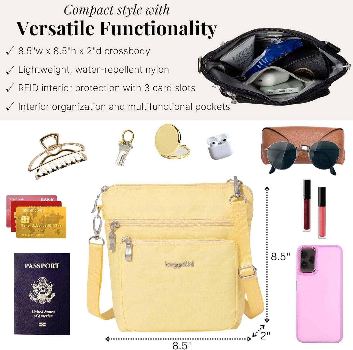 Modern Pocket Crossbody Bag for Women, 8.5"x8.5" Handbag Purse with RFID, Lightweight Water-Resistant