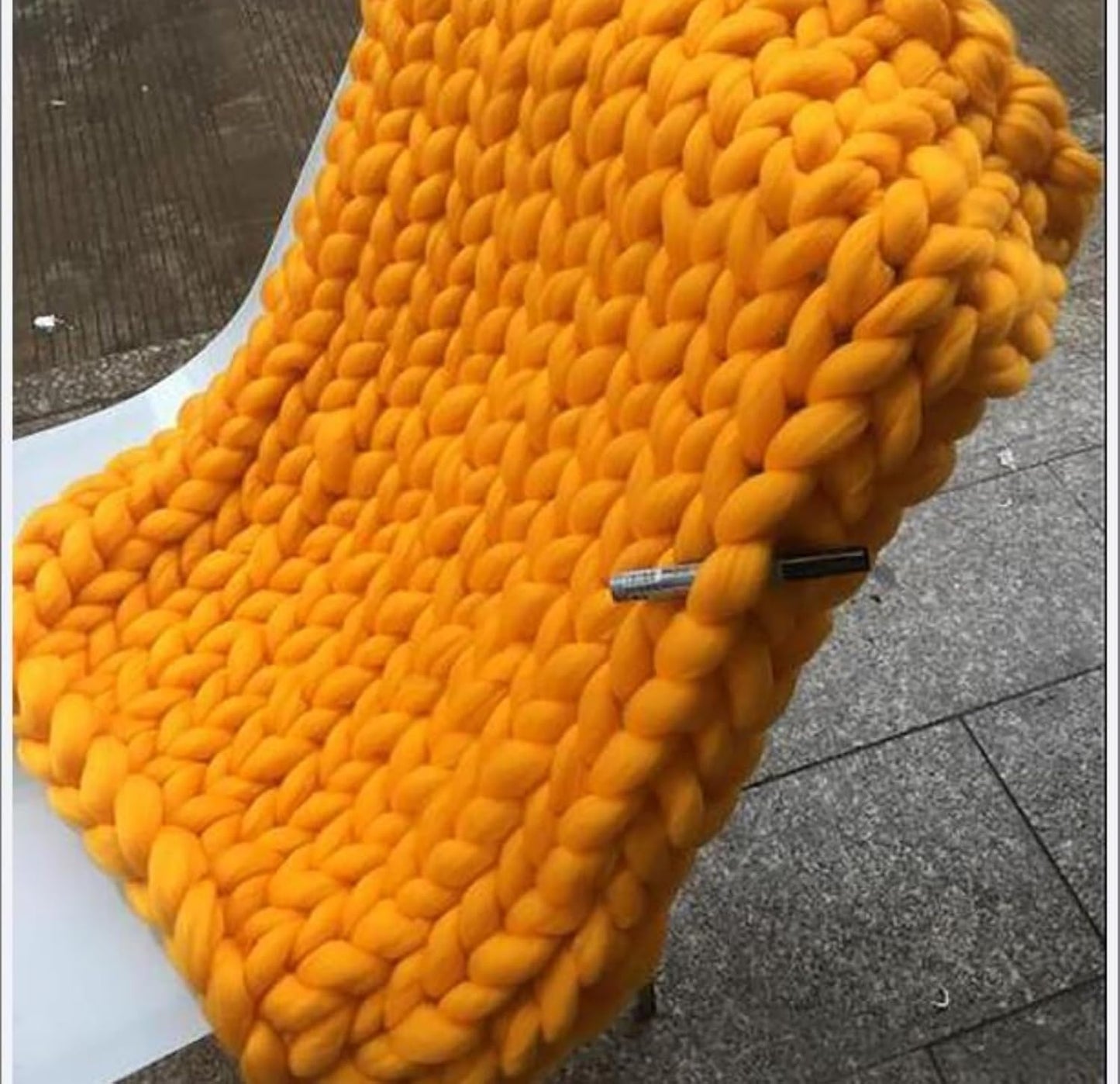 Chunky Knit Blanket Throw Soft Chunky Wool Yarn Big Knitted Throw Blanket 100% Hand Knit Warm & Cozy Blanket Couch Bed Home Decor Soft Breathable Fleece Throw,Yellow,50x50cm(20x20inch)