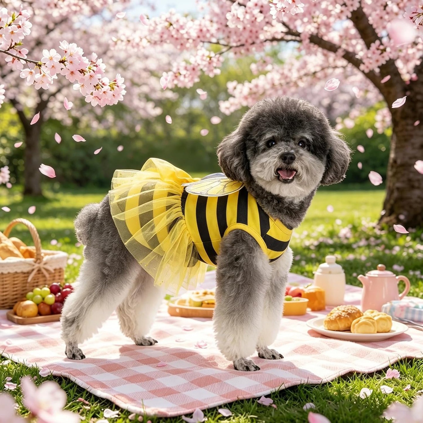 Dog Dress with Non-Woven Tulle Wings,Cute Princess Tutu Skirt for Small Medium Large Dogs,Soft Breathable Bowknot Puppy Clothes Dresses,Pet Outfit for Party Summer Daily Wear,Yellow Bees M