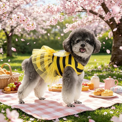 Dog Dress with Non-Woven Tulle Wings,Cute Princess Tutu Skirt for Small Medium Large Dogs,Soft Breathable Bowknot Puppy Clothes Dresses,Pet Outfit for Party Summer Daily Wear,Yellow Bees M