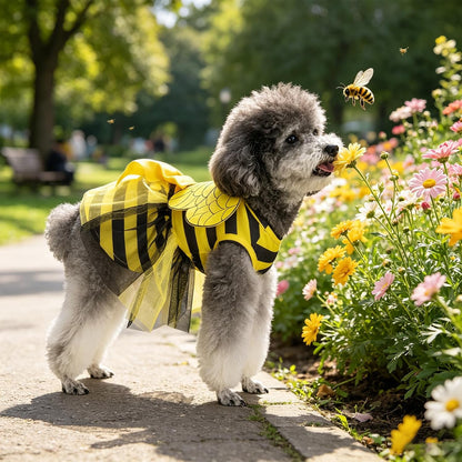 Dog Dress with Non-Woven Tulle Wings,Cute Princess Tutu Skirt for Small Medium Large Dogs,Soft Breathable Bowknot Puppy Clothes Dresses,Pet Outfit for Party Summer Daily Wear,Yellow Bees M