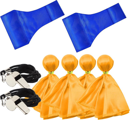 VKT 8Pcs Football Referee Accessories Set 1 Throw Down Single Bean Bag 2 Yellow Penalty Flags 1 Stainless Steel Whistle for Soccer Ref Umpire Coaches Halloween