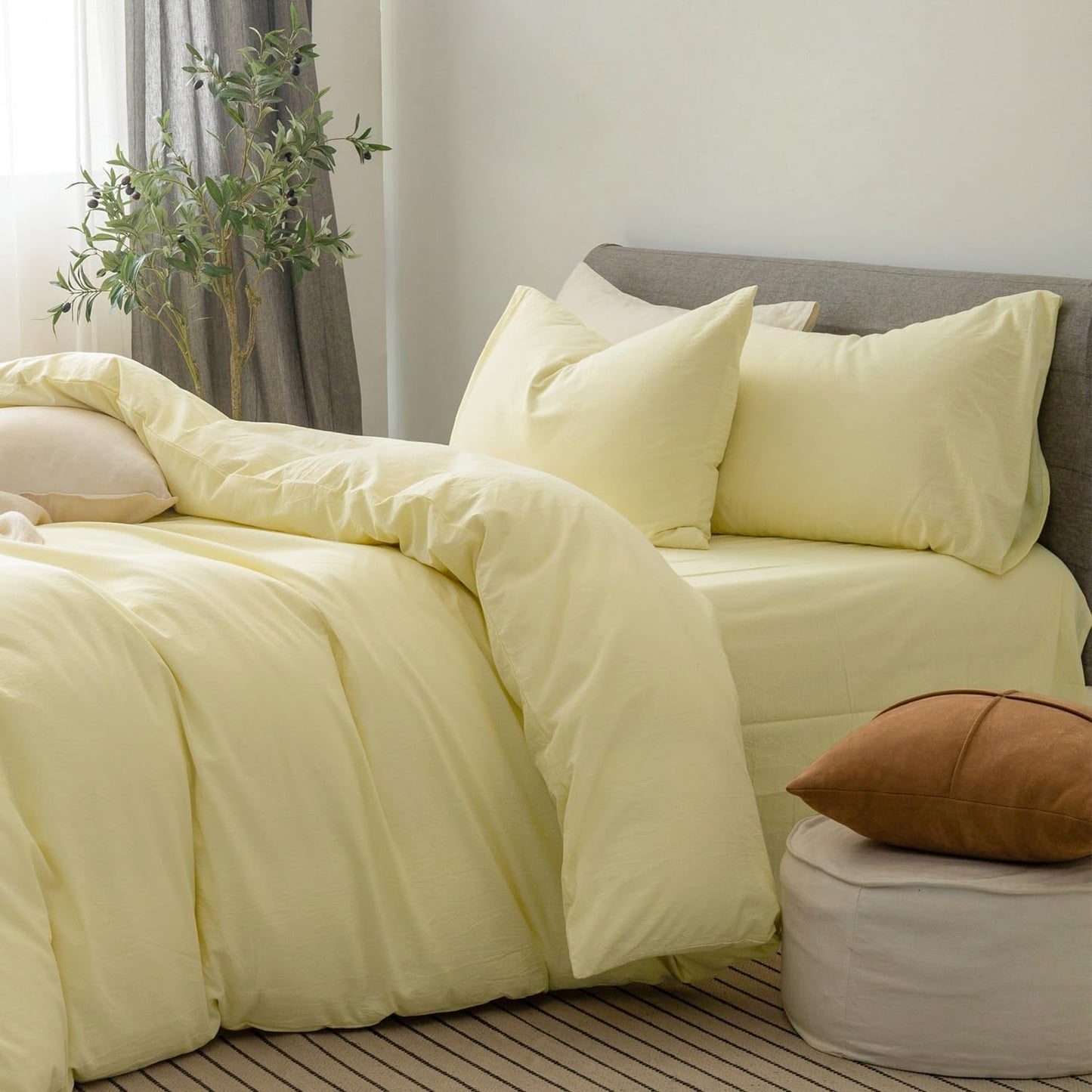 Pillowcases Set of 2 Washed Cotton Linen Feel Envelope Closure Standard