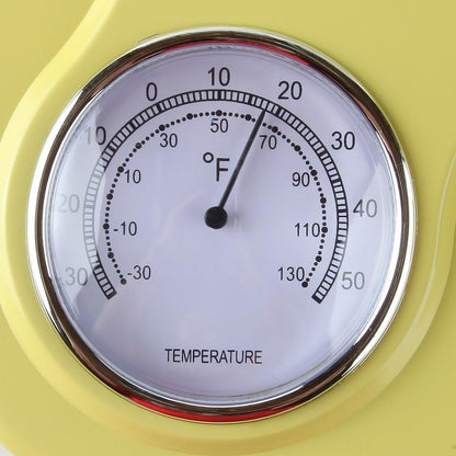 9 Inch x 12.5 Inch - Retro Kitchen Wall Clock, Vintage Wall Clock with a Thermometer and 60-Minute Timer, Ideal for Any Kitchen, Office, or Diner (Yellow)