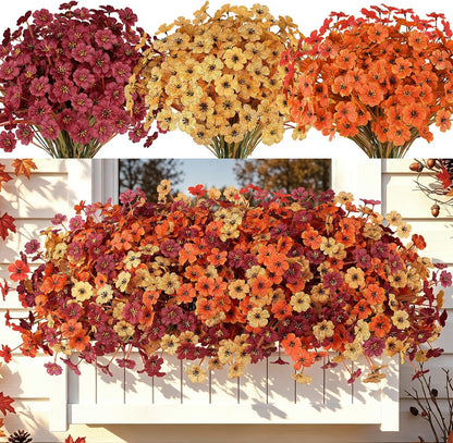20 PCS Artificial Fall Flowers for Outdoors, Orange Fake Mums | Fall Decor, Farmhouse & Thanksgiving; No Fade Patio Porch Garden Window Box, Hanging Flowers & Planter Baskets