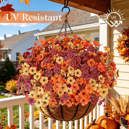 20 PCS Artificial Fall Flowers for Outdoors, Orange Fake Mums | Fall Decor, Farmhouse & Thanksgiving; No Fade Patio Porch Garden Window Box, Hanging Flowers & Planter Baskets