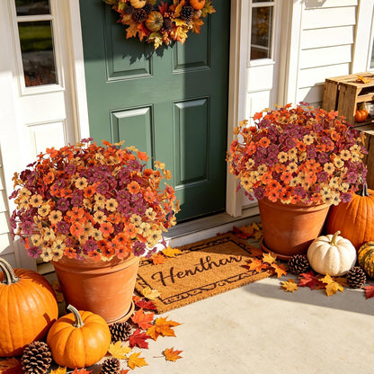 20 PCS Artificial Fall Flowers for Outdoors, Orange Fake Mums | Fall Decor, Farmhouse & Thanksgiving; No Fade Patio Porch Garden Window Box, Hanging Flowers & Planter Baskets