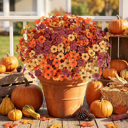 20 PCS Artificial Fall Flowers for Outdoors, Orange Fake Mums | Fall Decor, Farmhouse & Thanksgiving; No Fade Patio Porch Garden Window Box, Hanging Flowers & Planter Baskets