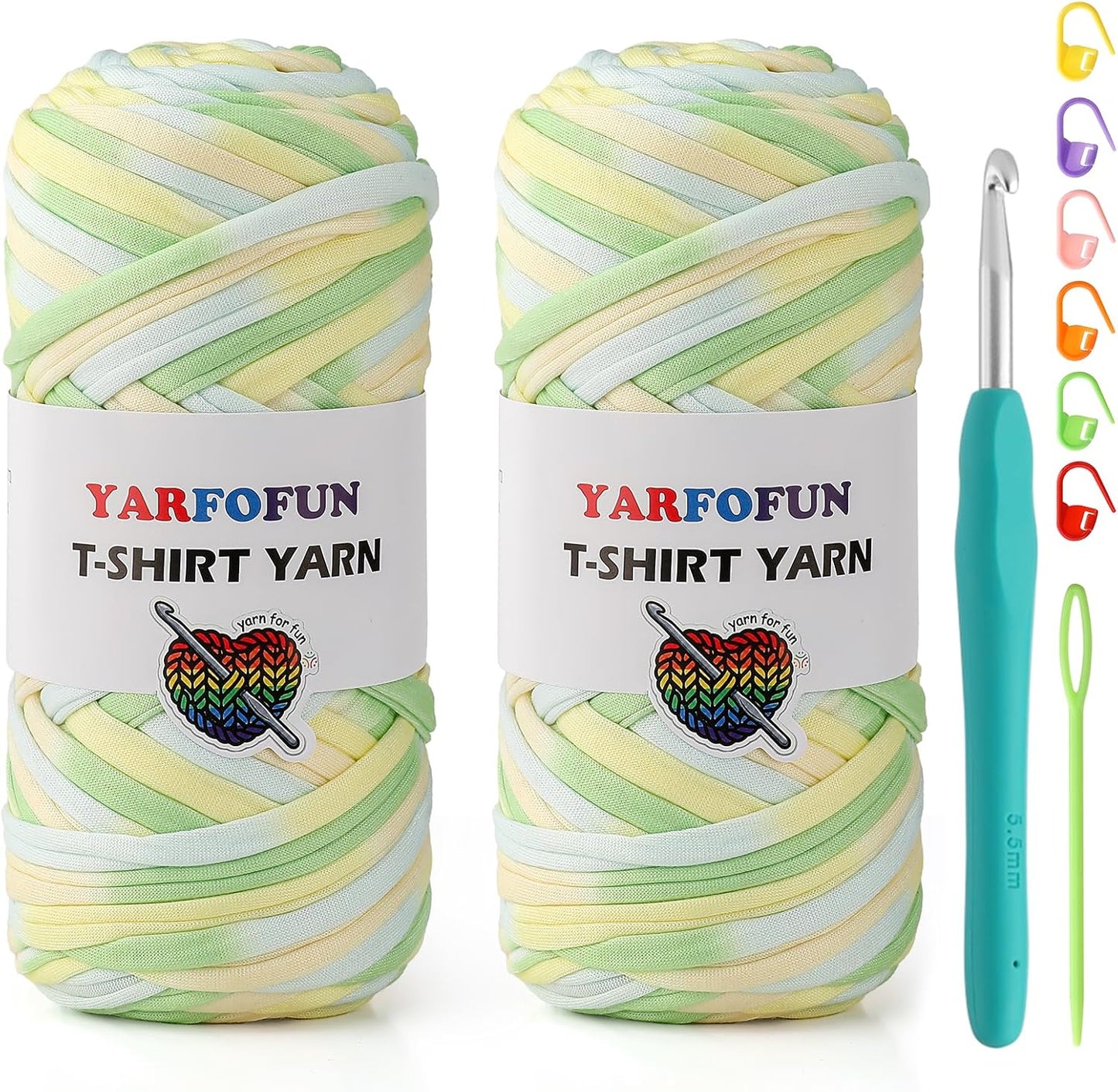 2 Pack Tshirt Yarn for Crochet,Rainbow T Shirt Soft Elastic Fabric Chunky Thick T-Shirt Crochet Yarn for Crocheting Knitting Beginner Hand Knitting Bag/DIY Craft/Home Decor 2 * 200G-Green Yellow