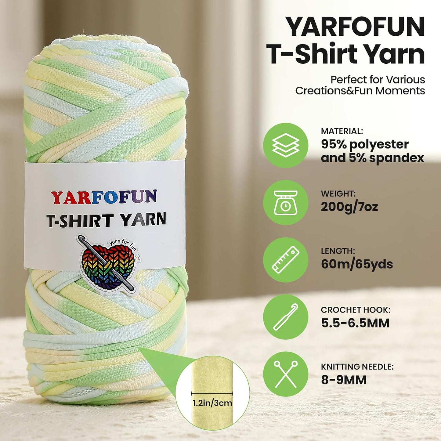 2 Pack Tshirt Yarn for Crochet,Rainbow T Shirt Soft Elastic Fabric Chunky Thick T-Shirt Crochet Yarn for Crocheting Knitting Beginner Hand Knitting Bag/DIY Craft/Home Decor 2 * 200G-Green Yellow