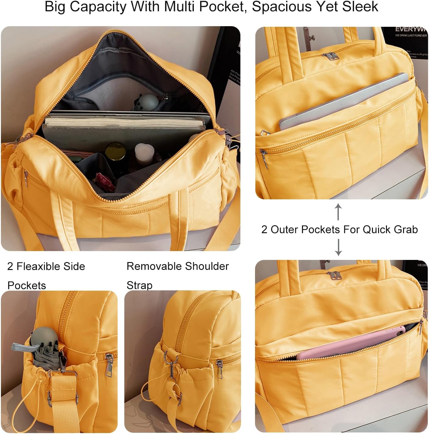 Gym Bag Sport Duffel Overnight Weekender Travel Bag with wet pocket and shoe pocket M06 Neon Yellow