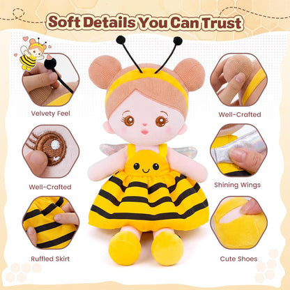 Soft Plush Baby Doll 12.6 Inch, Yellow Bee Dress Snuggle Buddy | First Birthday Toy & Gifts for 1 Year Old Girls, Ideal 1 Year Old Girl Gifts Cuddly Companion for Infants & Toddlers