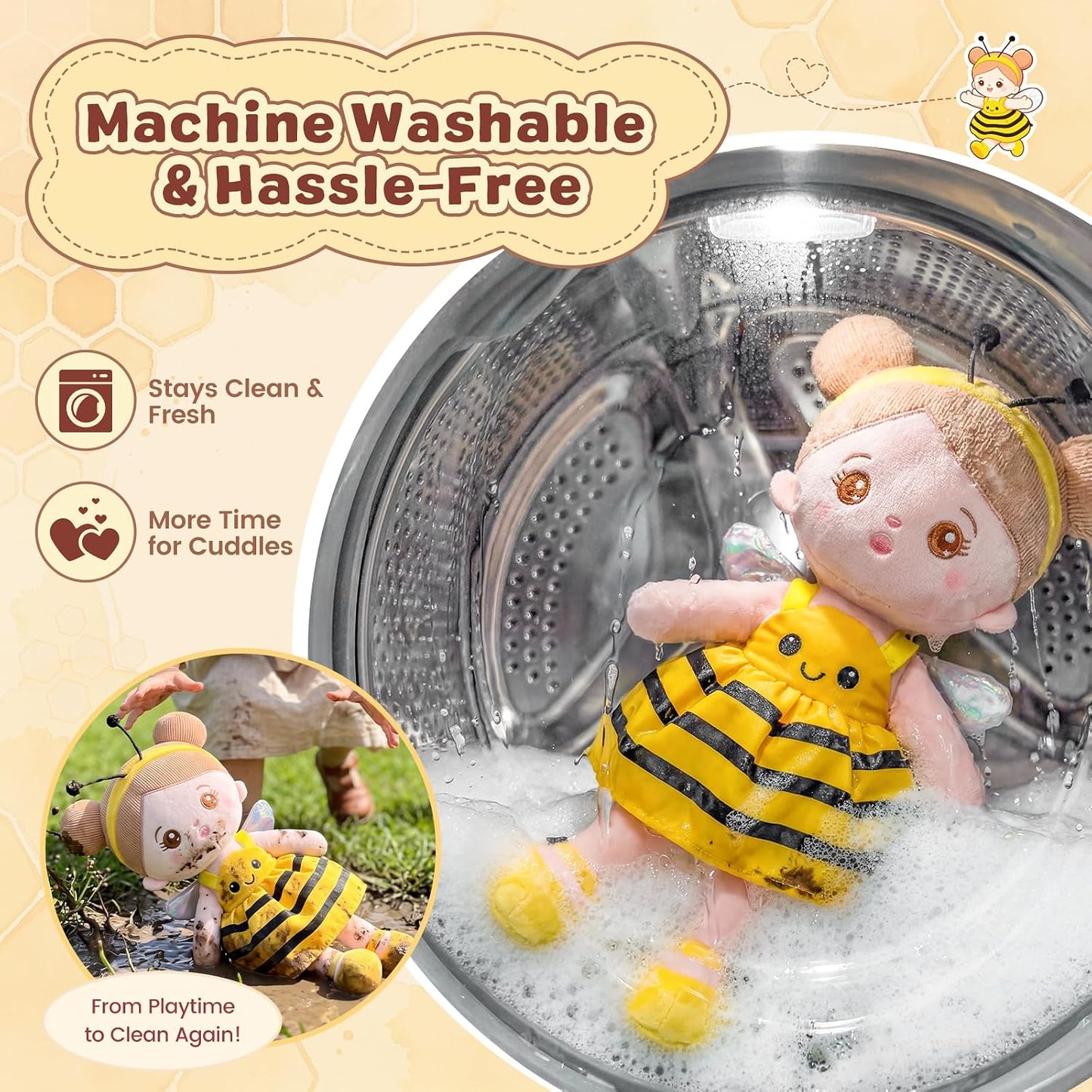 Soft Plush Baby Doll 12.6 Inch, Yellow Bee Dress Snuggle Buddy | First Birthday Toy & Gifts for 1 Year Old Girls, Ideal 1 Year Old Girl Gifts Cuddly Companion for Infants & Toddlers