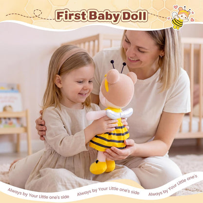 Soft Plush Baby Doll 12.6 Inch, Yellow Bee Dress Snuggle Buddy | First Birthday Toy & Gifts for 1 Year Old Girls, Ideal 1 Year Old Girl Gifts Cuddly Companion for Infants & Toddlers