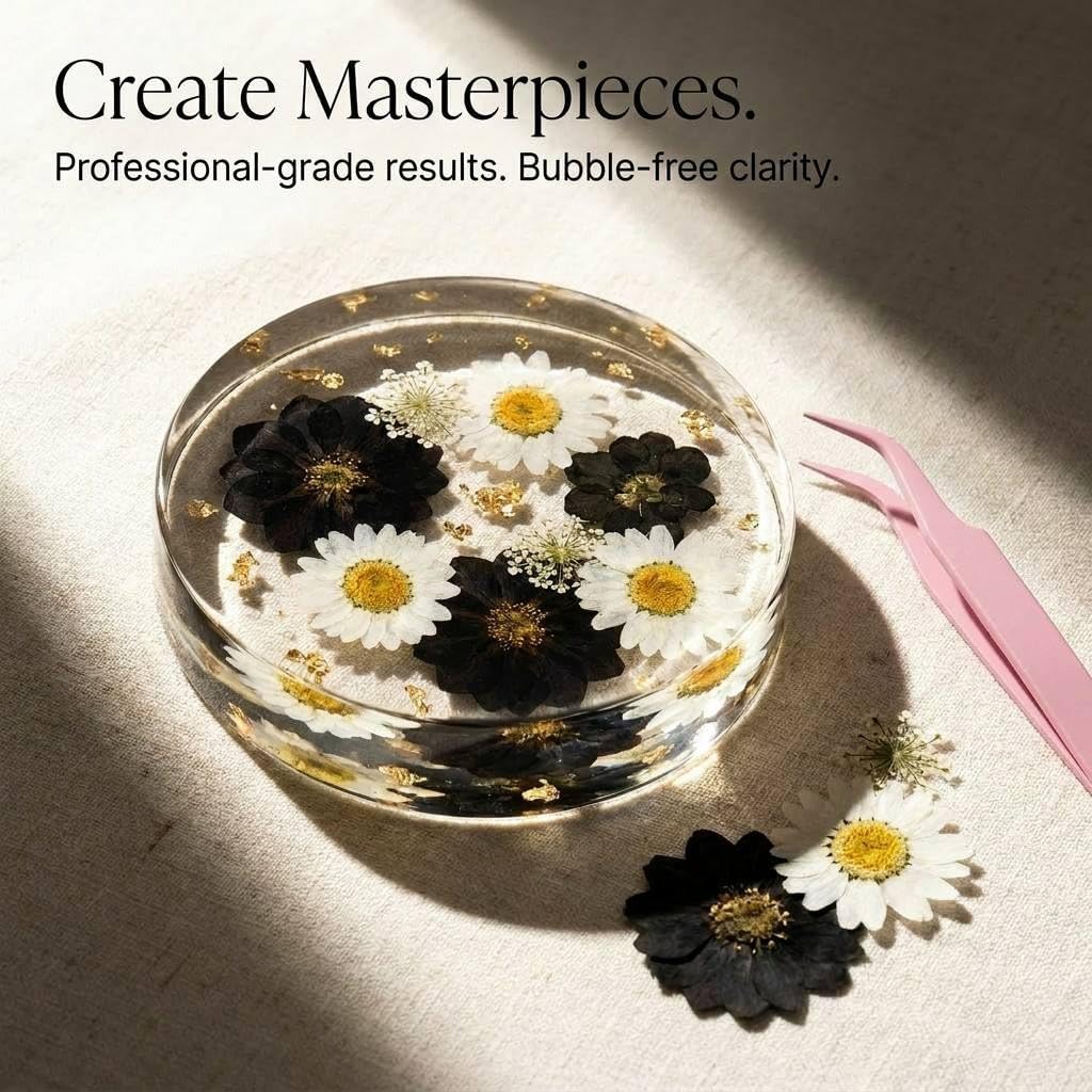 Tessera 160+ Pcs Real Pressed Flowers for Resin & Crafts - 4 Themed Dried Flower Sheets with 4-Piece DIY Tool Kit - for Resin Jewelry Making, Scrapbooking Supplies, Nail Art, Candle & DIY Gifts
