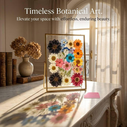 Tessera 160+ Pcs Real Pressed Flowers for Resin & Crafts - 4 Themed Dried Flower Sheets with 4-Piece DIY Tool Kit - for Resin Jewelry Making, Scrapbooking Supplies, Nail Art, Candle & DIY Gifts