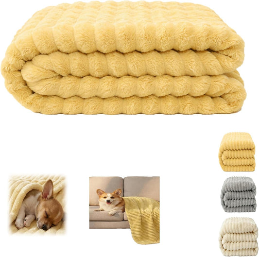 Emotional Support Blanket Yellow, Security Blanket, Calming Dog Blanket, Soft Faux Rabbit Fur for Dogs and Cats, Cozy Pet Throw for Sofa, Kennel, Crate, Bed (Yellow, 27.56 x 39.37 inches)