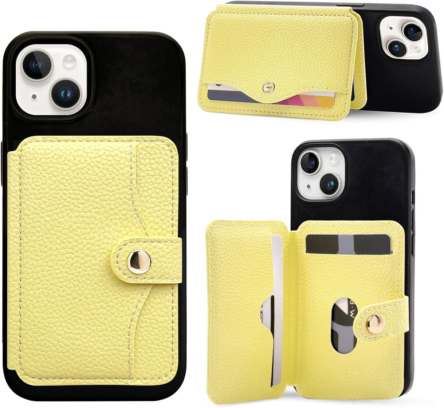 Phone Wallet Stick on for Cases, Sticky Wallet for Back of Phone | Phone Wallet with Kickstand,Fits 5.8 Inches and Above Phone case Sticky Card Holder for Phone Case (Yellow)