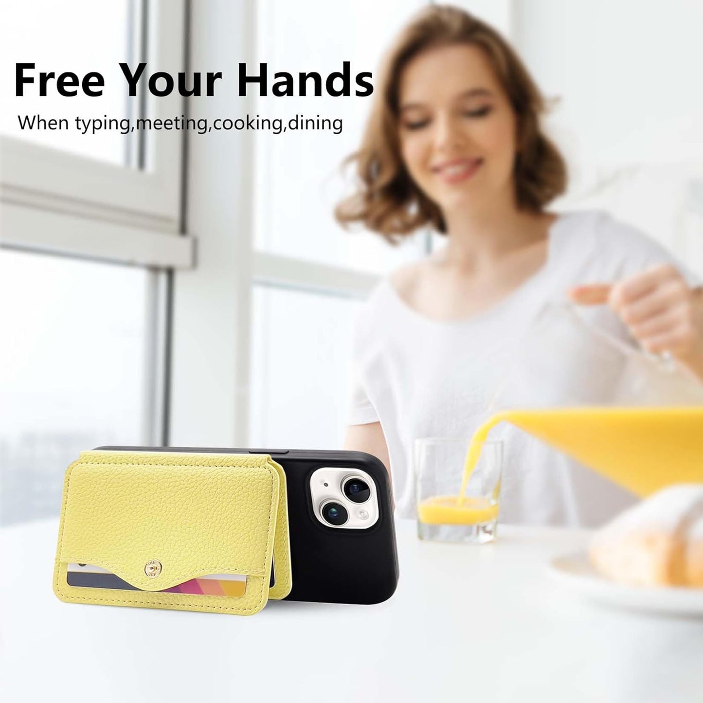 Phone Wallet Stick on for Cases, Sticky Wallet for Back of Phone | Phone Wallet with Kickstand,Fits 5.8 Inches and Above Phone case Sticky Card Holder for Phone Case (Yellow)