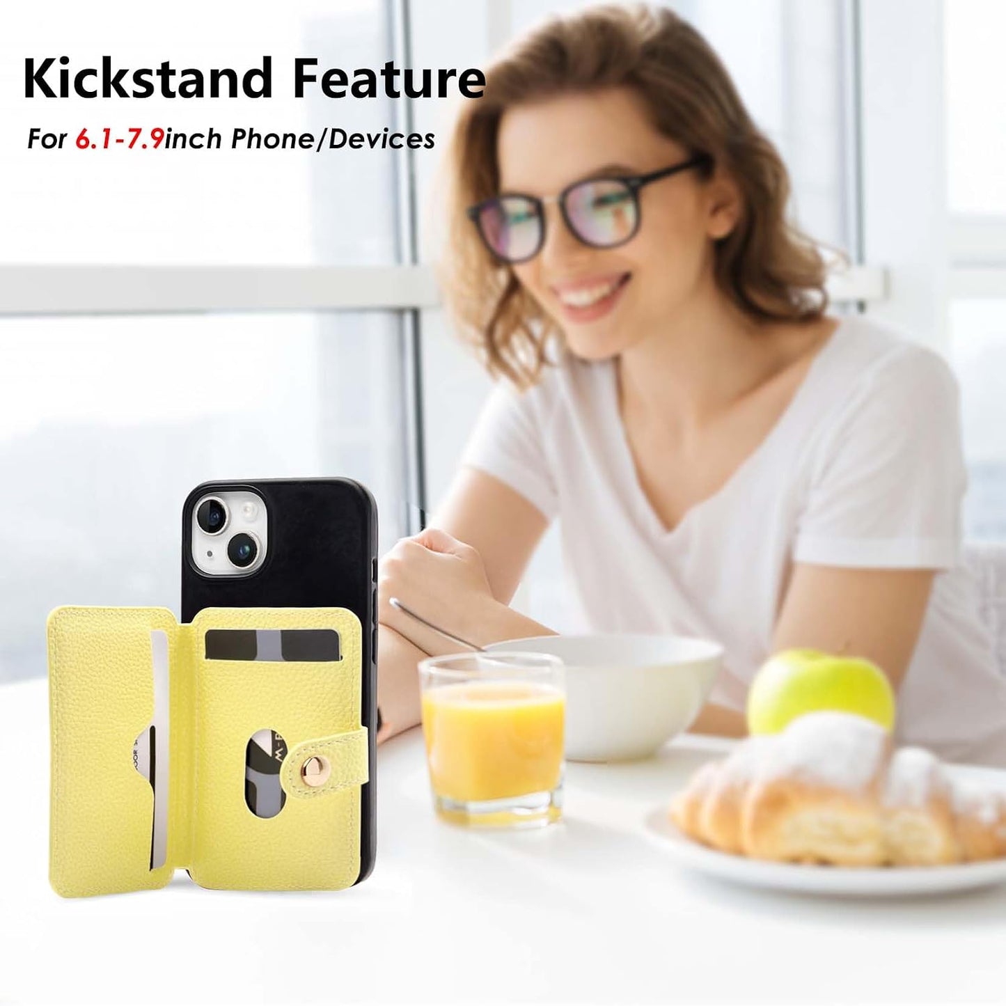 Phone Wallet Stick on for Cases, Sticky Wallet for Back of Phone | Phone Wallet with Kickstand,Fits 5.8 Inches and Above Phone case Sticky Card Holder for Phone Case (Yellow)