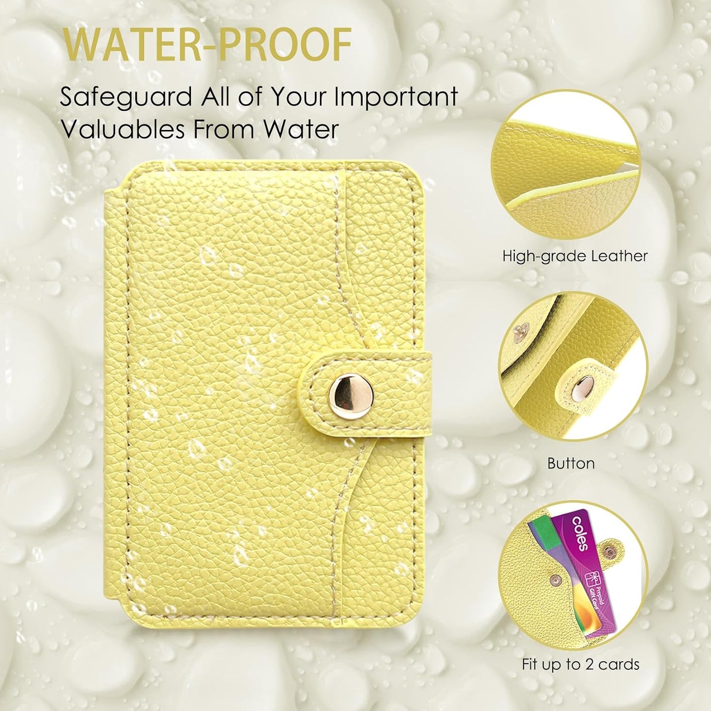 Phone Wallet Stick on for Cases, Sticky Wallet for Back of Phone | Phone Wallet with Kickstand,Fits 5.8 Inches and Above Phone case Sticky Card Holder for Phone Case (Yellow)