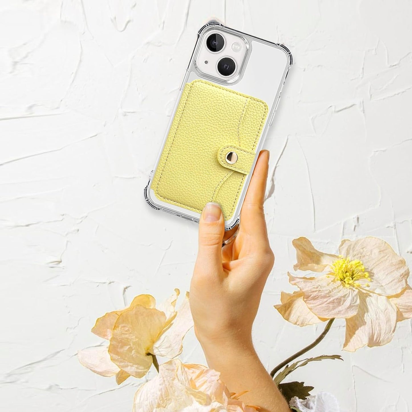 Phone Wallet Stick on for Cases, Sticky Wallet for Back of Phone | Phone Wallet with Kickstand,Fits 5.8 Inches and Above Phone case Sticky Card Holder for Phone Case (Yellow)