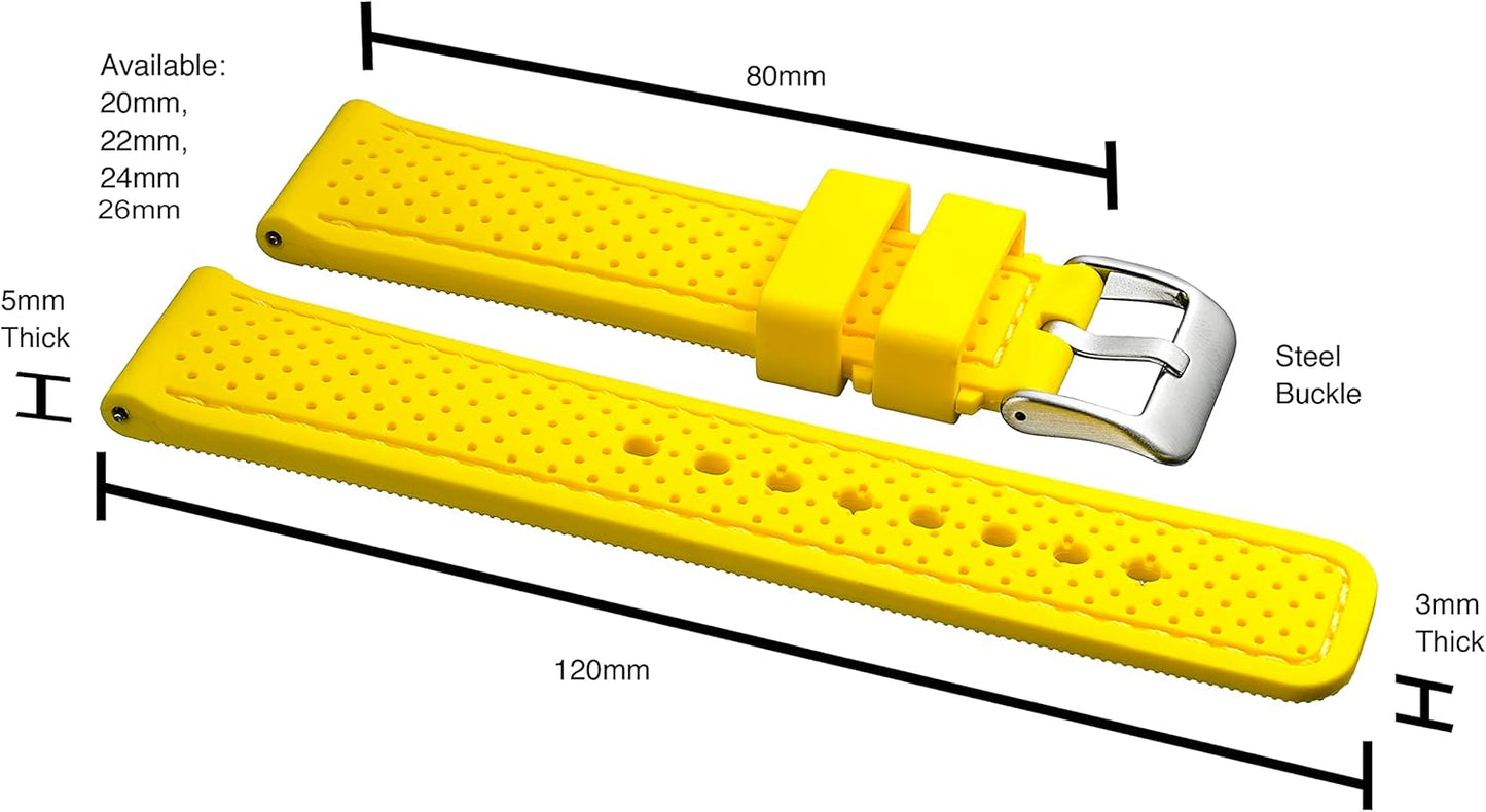 ALPINE Sporty Premium Soft Silicone Adjustable Watch Band - Replacement Rubber Watch Bands for Women & Men - Waterproof Quick Release Watch Straps - Compatible with Regular & Smart Watch Bands