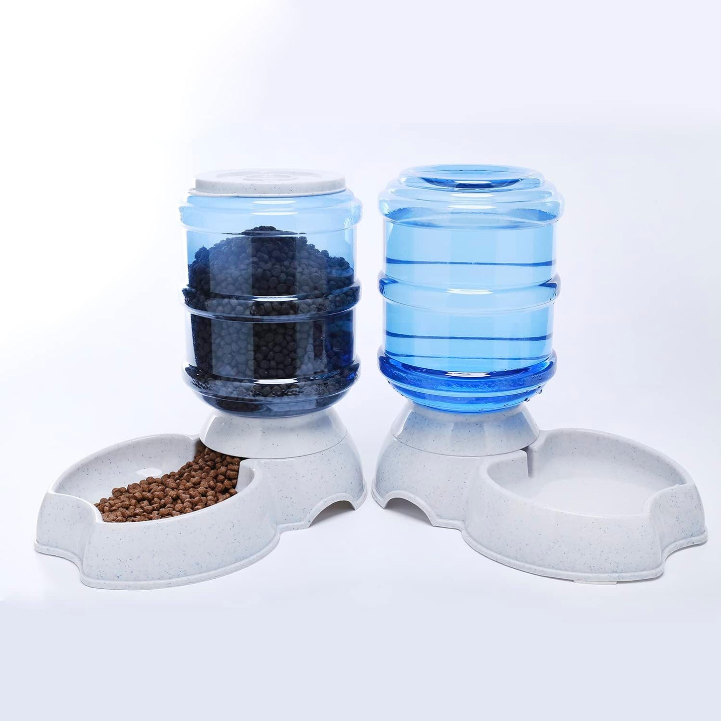 Pet Feeder and Water Food Dispenser Automatic Water Bowl for Dogs Cats, BPA-Free, Gravity Refill, Self Feeding for Small Medium Pets Puppy Kitten Rabbit - 1 Gallon 3.8L (Waterer + Feeder)