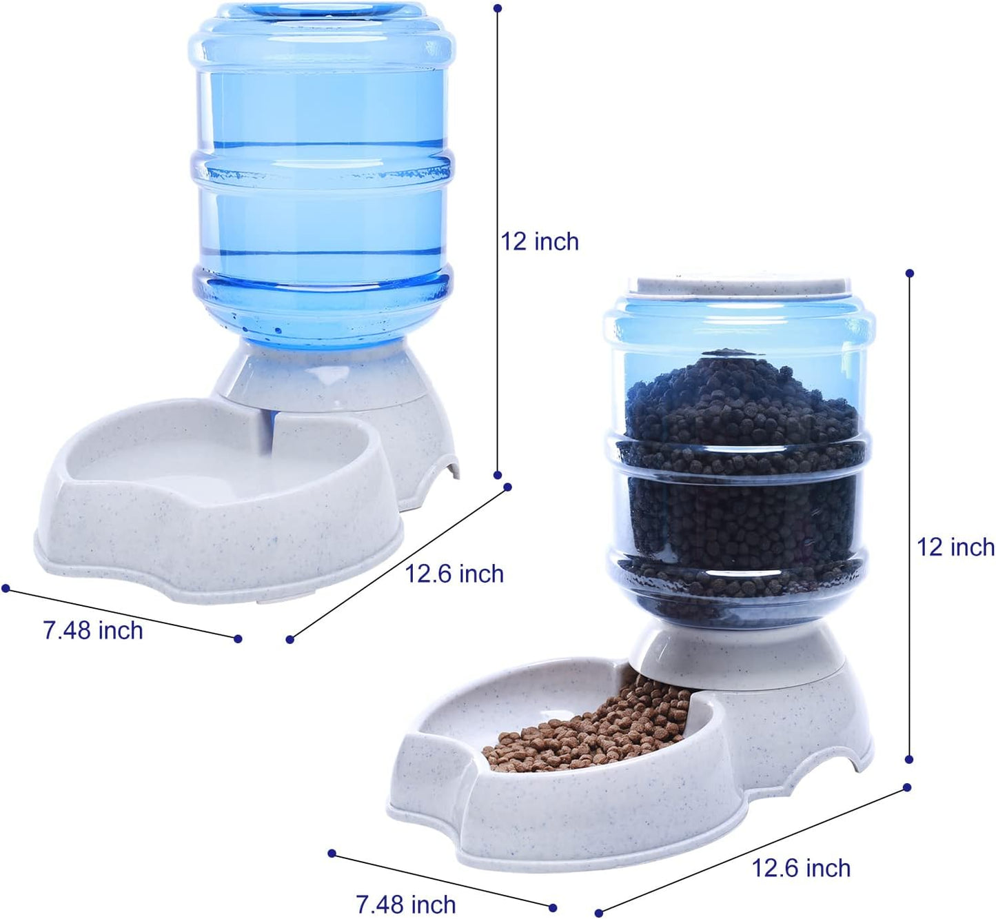Pet Feeder and Water Food Dispenser Automatic Water Bowl for Dogs Cats, BPA-Free, Gravity Refill, Self Feeding for Small Medium Pets Puppy Kitten Rabbit - 1 Gallon 3.8L (Waterer + Feeder)