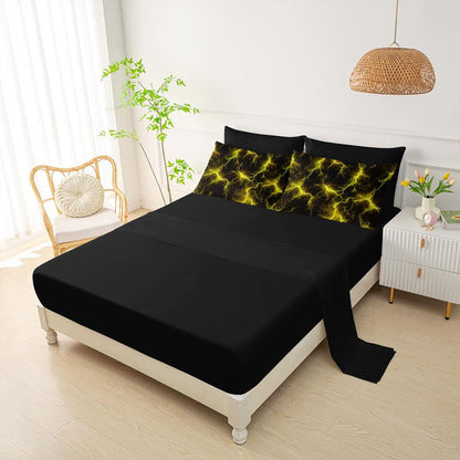 QOOMO Yellow Lightning 7 Pieces Comforter Set Queen Size,Lightning Bedding Set for Kids-Include 1 Comforter,1 Fitted Sheet,1 Flat Sheet,2 Printing Pillowcases and 2 Black Pillowcases