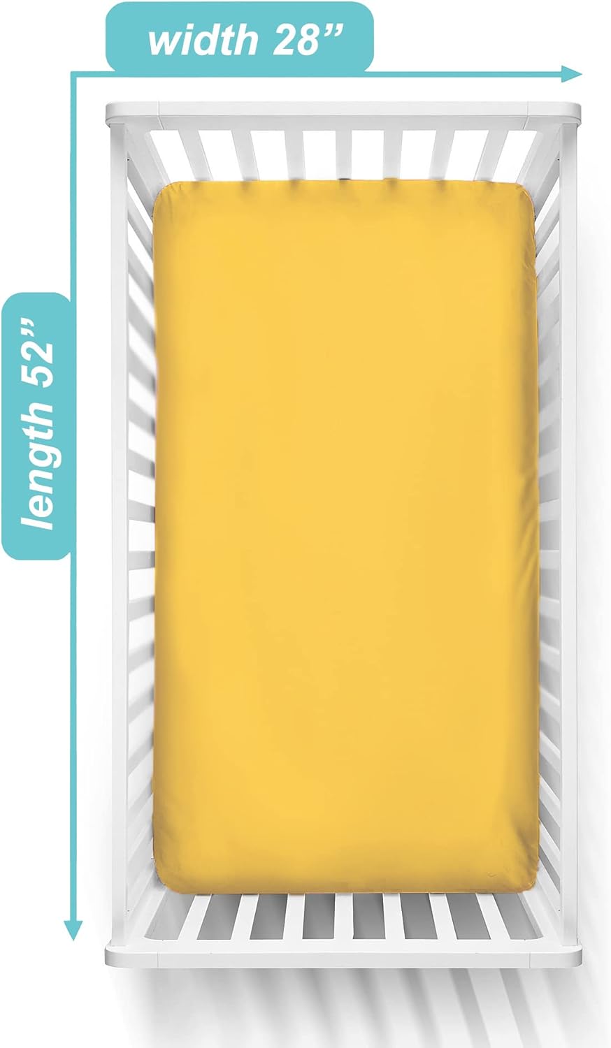 100% Natural Cotton Fitted Crib Sheet 52" x 28" - Soft, Breathable, Hypoallergenic & Gentle Toddler Bed Sheet, Golden Yellow, Neutral for Boys & Girls