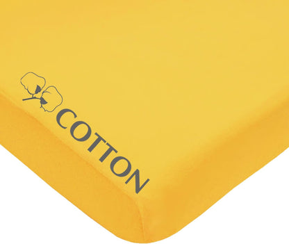 100% Natural Cotton Fitted Crib Sheet 52" x 28" - Soft, Breathable, Hypoallergenic & Gentle Toddler Bed Sheet, Golden Yellow, Neutral for Boys & Girls