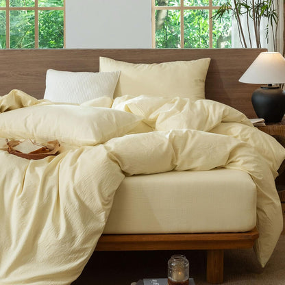 Striped Duvet Cover Set 100% Washed Cotton Linen Like Queen | Relaxed Linen-like Texture. Soft, Breathable & Long-lasting Comfort. Lightweight. Hidden Zipper with 8 Interior Corner Ties