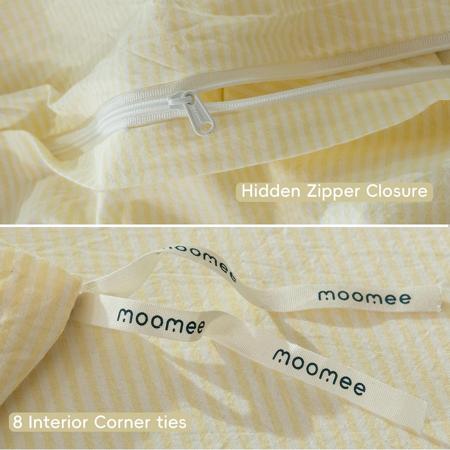 Striped Duvet Cover Set 100% Washed Cotton Linen Like Queen | Relaxed Linen-like Texture. Soft, Breathable & Long-lasting Comfort. Lightweight. Hidden Zipper with 8 Interior Corner Ties