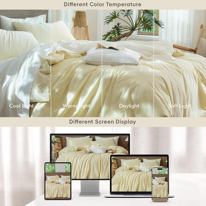 Striped Duvet Cover Set 100% Washed Cotton Linen Like Queen | Relaxed Linen-like Texture. Soft, Breathable & Long-lasting Comfort. Lightweight. Hidden Zipper with 8 Interior Corner Ties