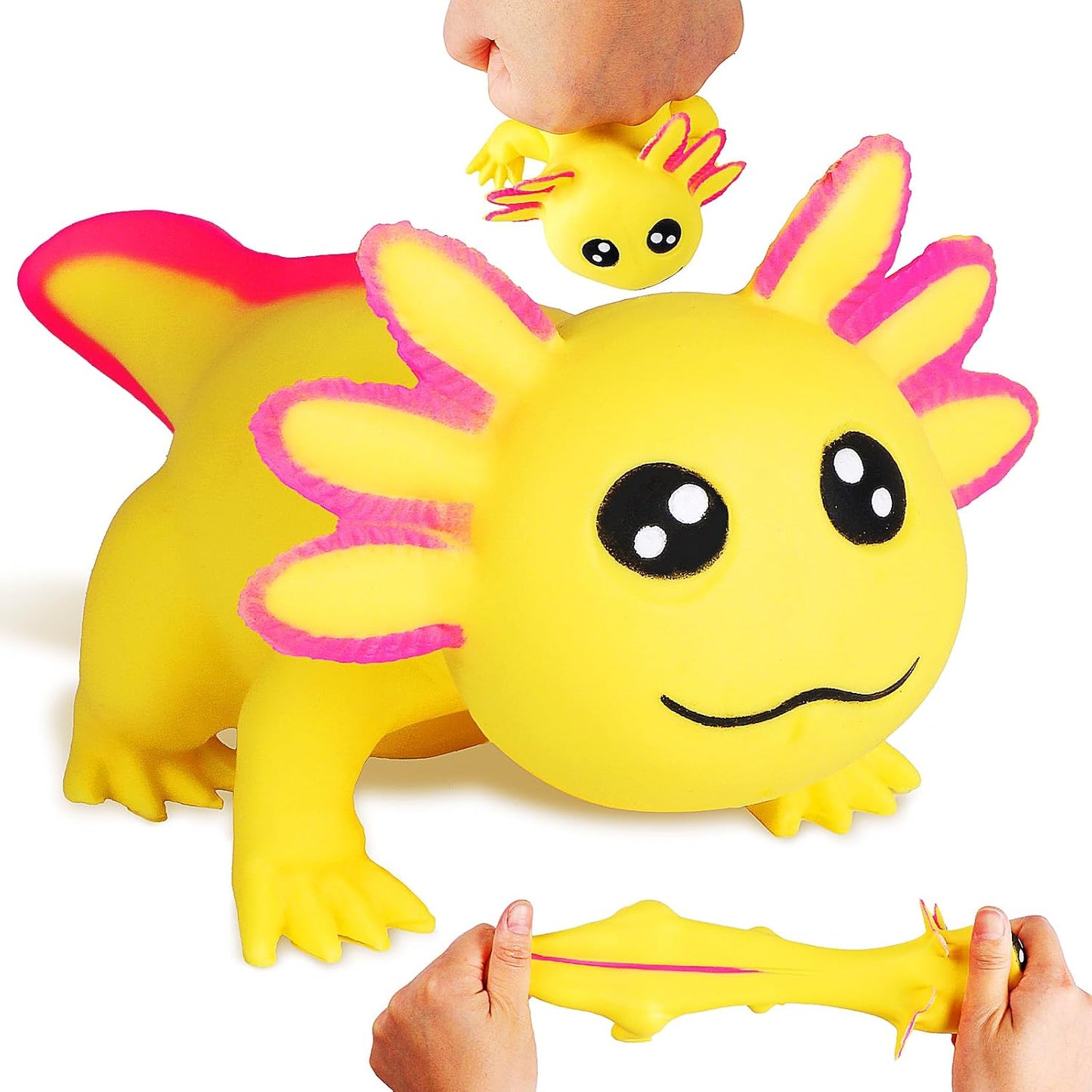 Squishy Axolotl Toy (Yellow) Stress Balls for Adults Kids, Axolotl Sand Filled Stress Toy, Cute Axolotl Sensory Fidget Toys, Animal Stretchy Stress Relief Squishy Ball, Squeeze Toys for Anxiety Relief