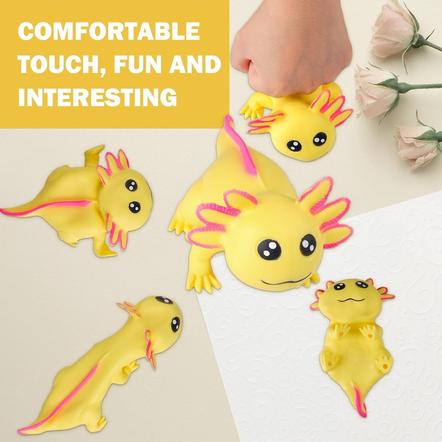 Squishy Axolotl Toy (Yellow) Stress Balls for Adults Kids, Axolotl Sand Filled Stress Toy, Cute Axolotl Sensory Fidget Toys, Animal Stretchy Stress Relief Squishy Ball, Squeeze Toys for Anxiety Relief