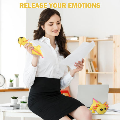 Squishy Axolotl Toy (Yellow) Stress Balls for Adults Kids, Axolotl Sand Filled Stress Toy, Cute Axolotl Sensory Fidget Toys, Animal Stretchy Stress Relief Squishy Ball, Squeeze Toys for Anxiety Relief