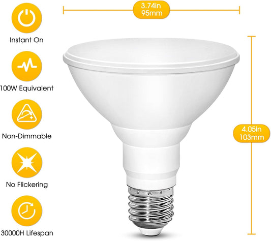 2 Pack PAR30 Yellow Bug Light Bulb Outdoor, 100W Equivalent Yellow Amber Flood Bug Lights for Outside, 12W LED Bulb E26 Base Flood Bulbs for Porch Lights, Hallway,Halloween, Christmas Decor