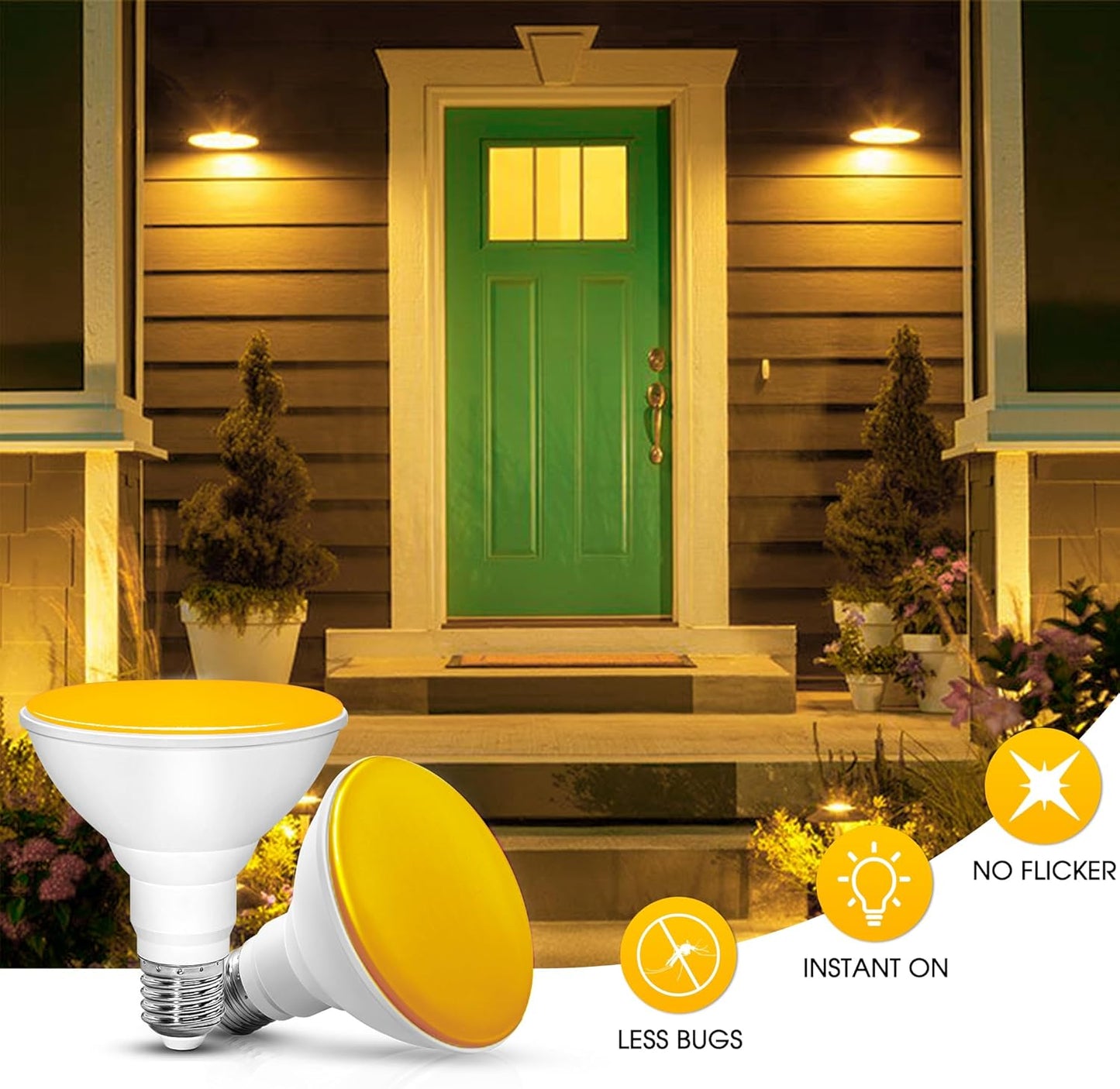 2 Pack PAR30 Yellow Bug Light Bulb Outdoor, 100W Equivalent Yellow Amber Flood Bug Lights for Outside, 12W LED Bulb E26 Base Flood Bulbs for Porch Lights, Hallway,Halloween, Christmas Decor