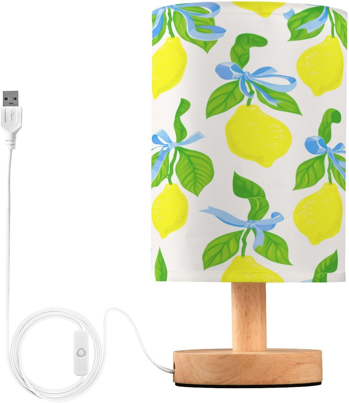 Yellow Lemons Bedside Table Lamp Nightstand Lamps with USB Charging Port 5.12x9.7in Desk Lamp for Living Room Bedrooms Home Office