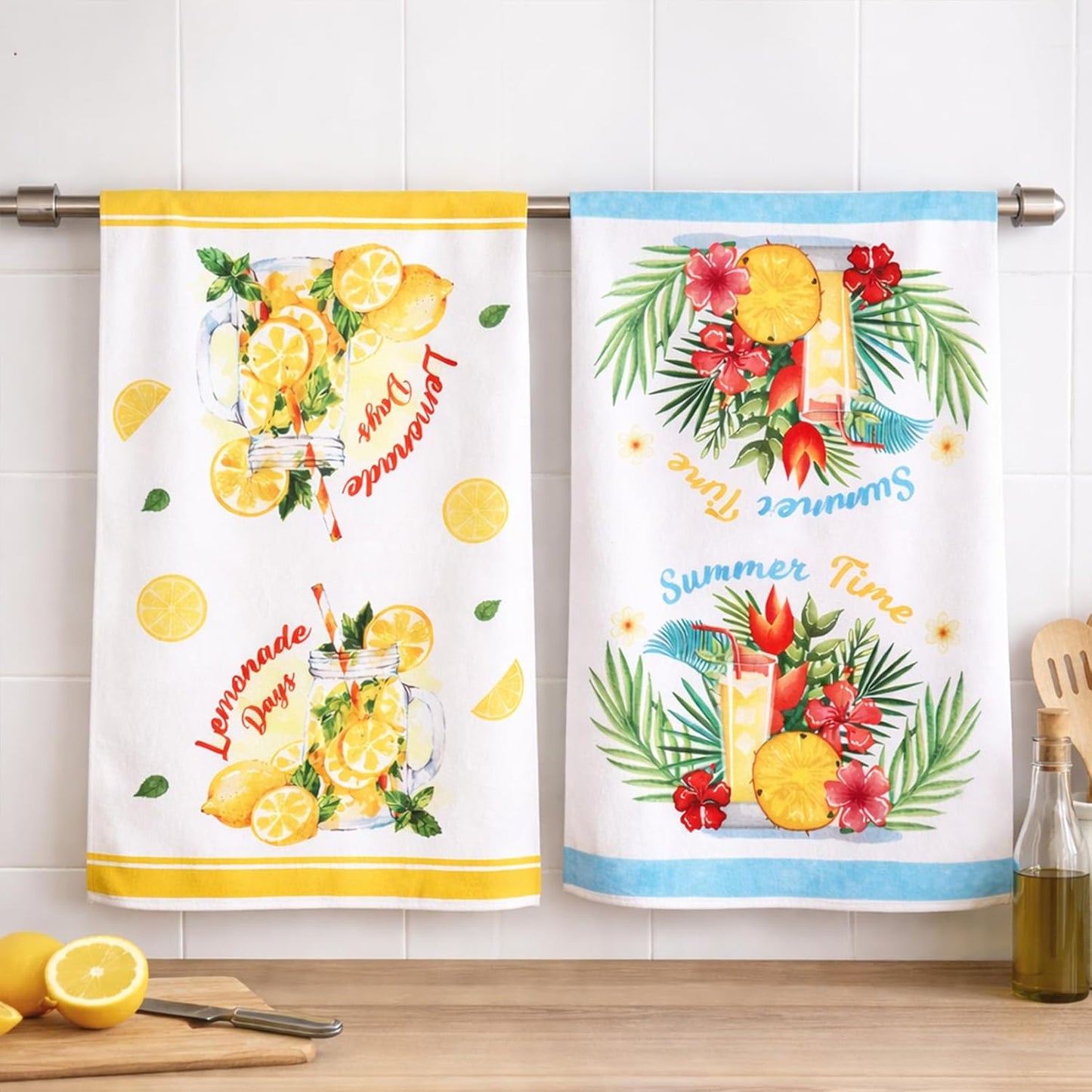 Lemon Kitchen Towels Set of 2 - Lemonade Print Microfiber Quick Dry Dish Towels - Decorative Summer Hand Towels for Kitchen Bathroom 18x26 Inch
