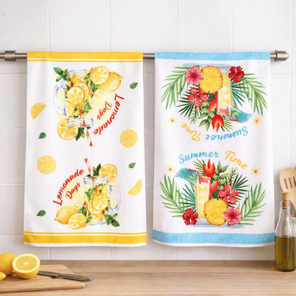 Lemon Kitchen Towels Set of 2 - Lemonade Print Microfiber Quick Dry Dish Towels - Decorative Summer Hand Towels for Kitchen Bathroom 18x26 Inch