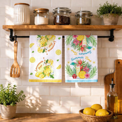 Lemon Kitchen Towels Set of 2 - Lemonade Print Microfiber Quick Dry Dish Towels - Decorative Summer Hand Towels for Kitchen Bathroom 18x26 Inch