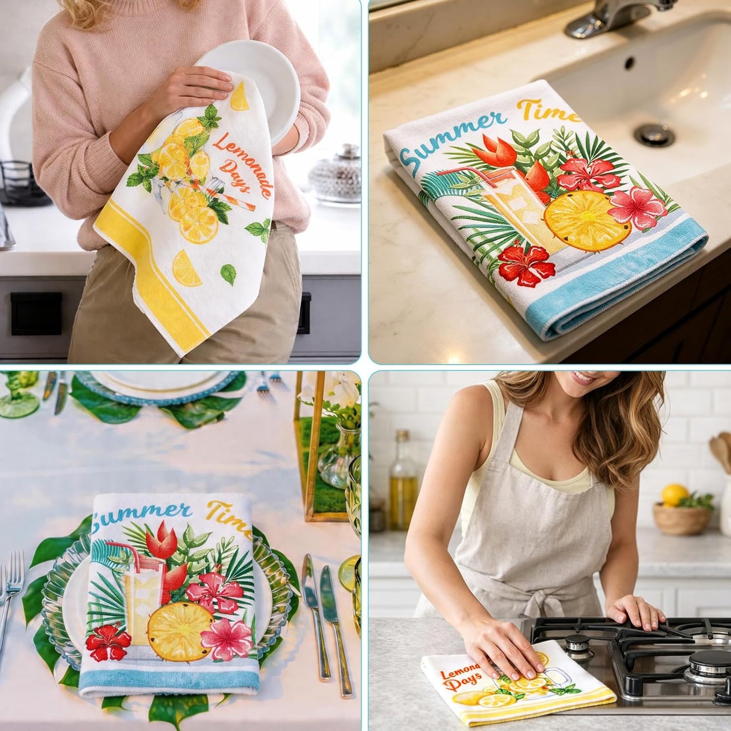 Lemon Kitchen Towels Set of 2 - Lemonade Print Microfiber Quick Dry Dish Towels - Decorative Summer Hand Towels for Kitchen Bathroom 18x26 Inch