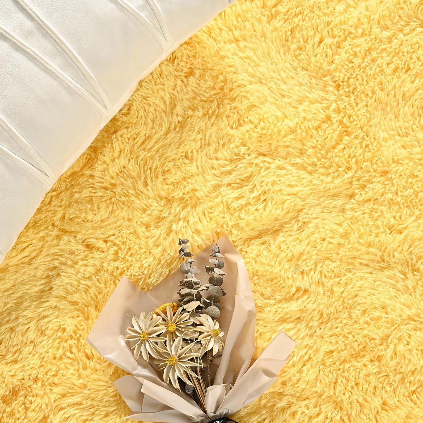 Large Area Rugs for Living Room, 4x6 Feet Yellow Shaggy Rug Fluffy Throw Carpets, Ultra Soft Plush Modern Indoor Fuzzy Rugs for Bedroom Girls Kids Nursery Room Dorm Home Decor