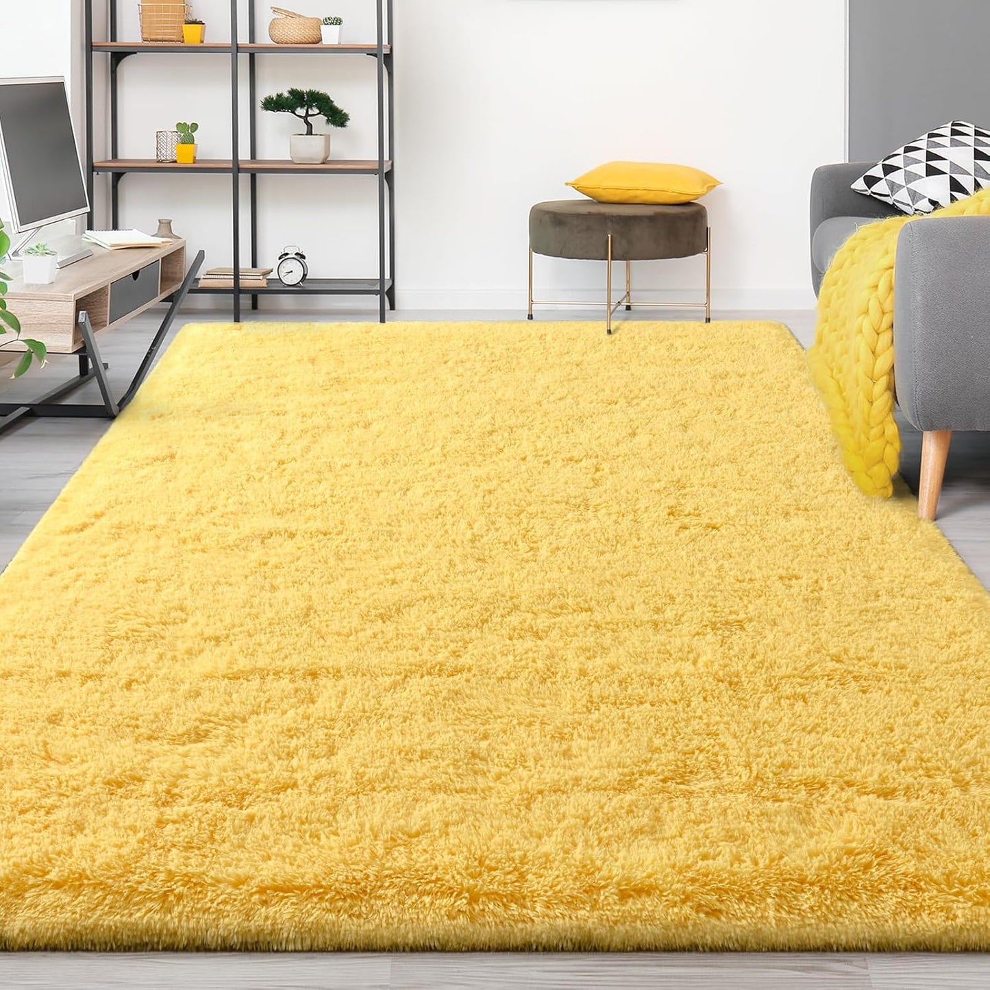 Large Area Rugs for Living Room, 4x6 Feet Yellow Shaggy Rug Fluffy Throw Carpets, Ultra Soft Plush Modern Indoor Fuzzy Rugs for Bedroom Girls Kids Nursery Room Dorm Home Decor